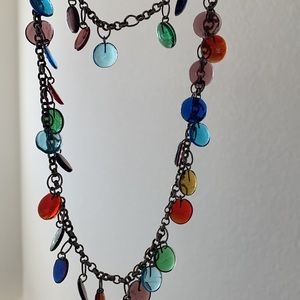 Vintage metal necklace multicolored circular glass disks eclectic boho quirk